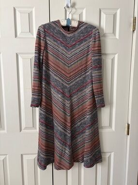 Vintage 60s-70s Leslie Fay Knit Chevron Midi Dress